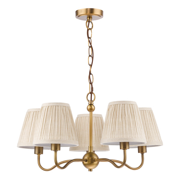 Elara Five Arm Pendant in Antique Bronze with Pleated Linen Shade