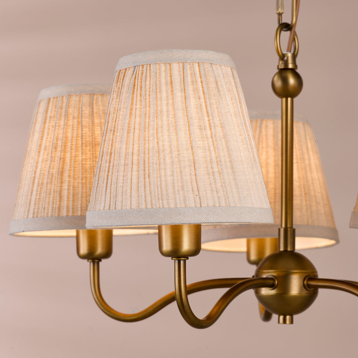Elara Five Arm Pendant in Antique Bronze with Pleated Linen Shade