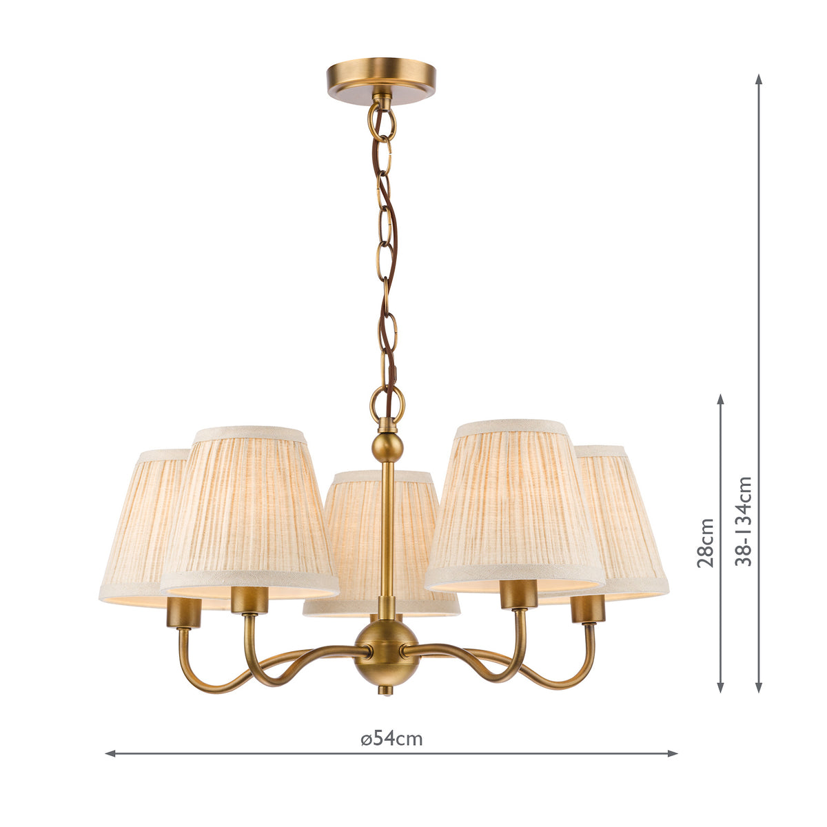 Elara Five Arm Pendant in Antique Bronze with Pleated Linen Shade