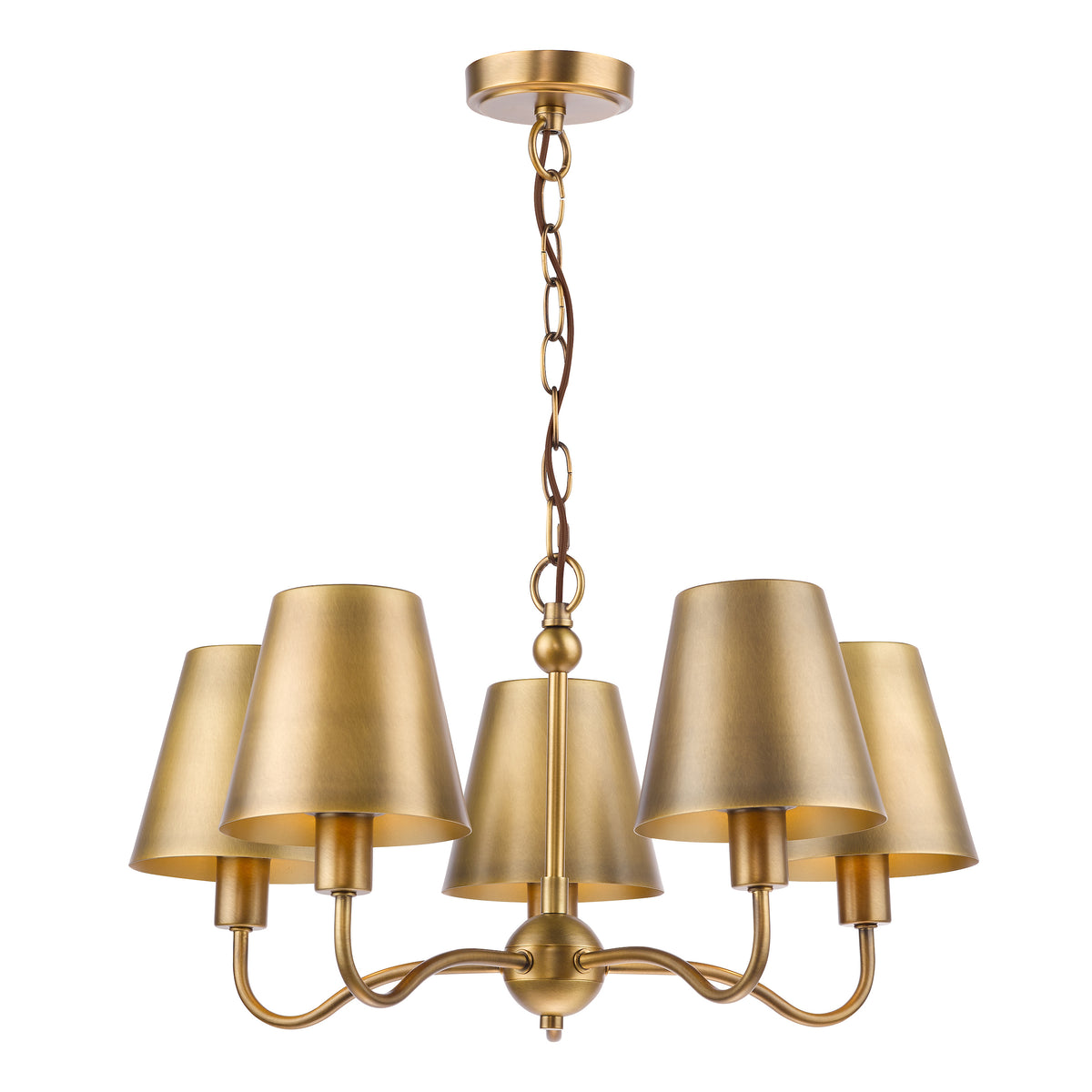Elara Five Arm Pendant in Antique Bronze with Bronze Metal Shades