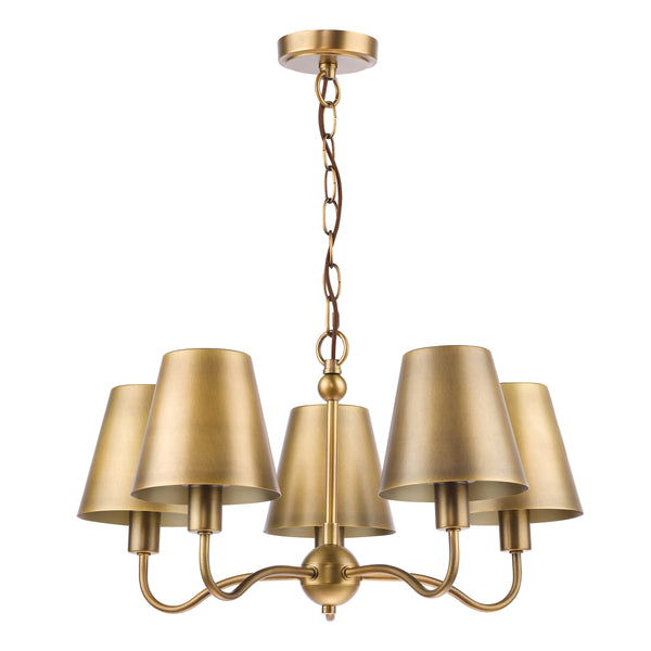 Elara Five Arm Pendant in Antique Bronze with Bronze Metal Shades