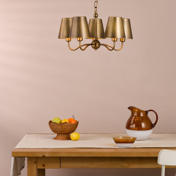 Elara Five Arm Pendant in Antique Bronze with Bronze Metal Shades