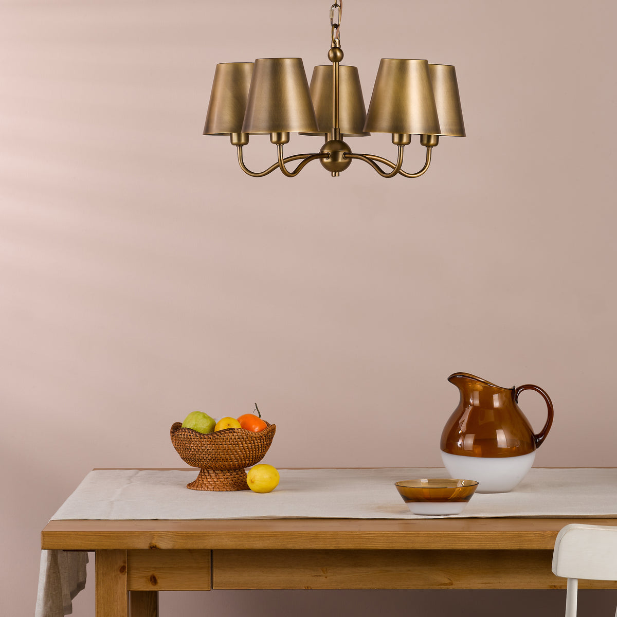 Elara Five Arm Pendant in Antique Bronze with Bronze Metal Shades