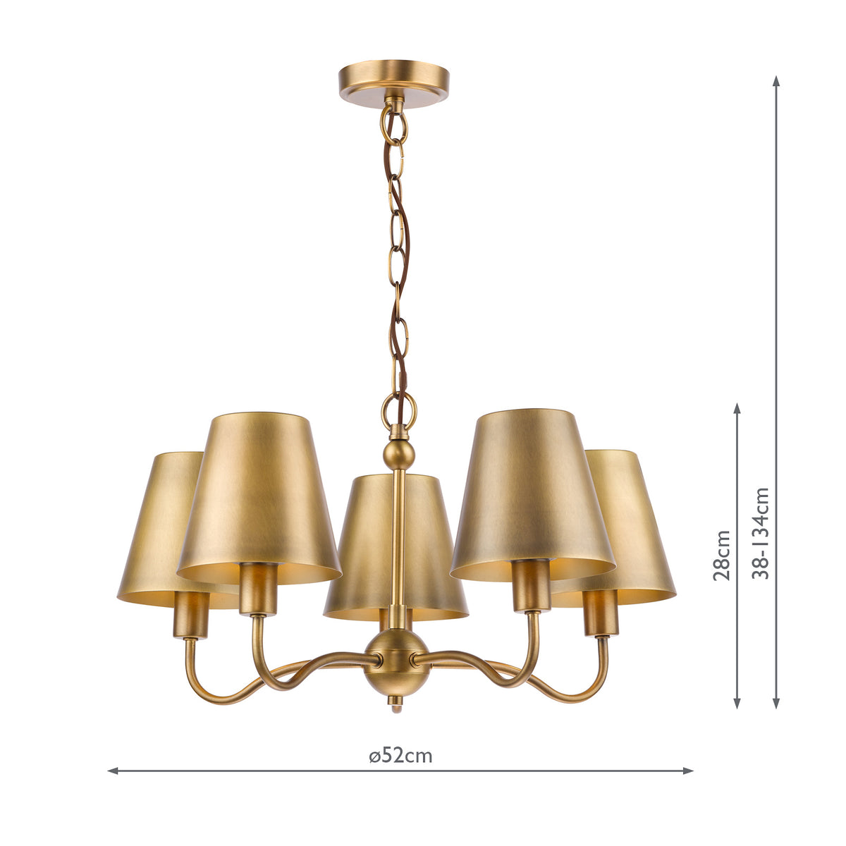Elara Five Arm Pendant in Antique Bronze with Bronze Metal Shades