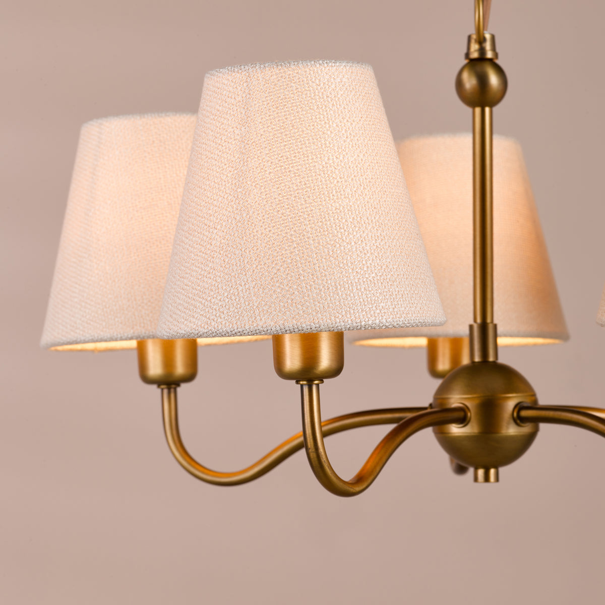 Elara Five Arm Pendant in Antique Bronze with Tapered Linen Shade