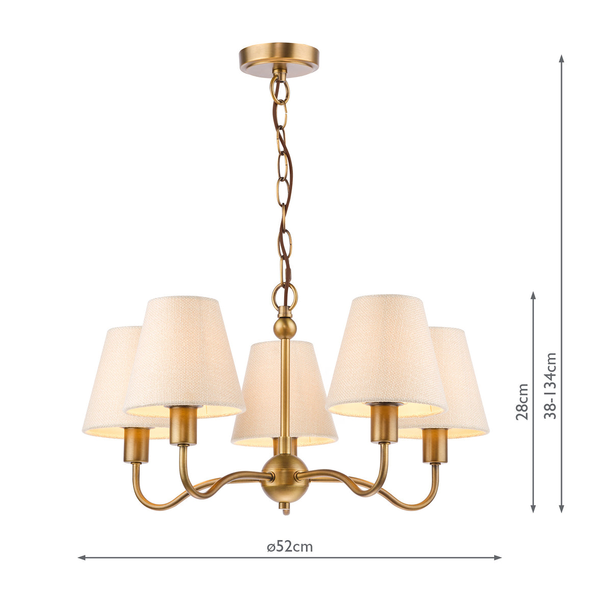 Elara Five Arm Pendant in Antique Bronze with Tapered Linen Shade