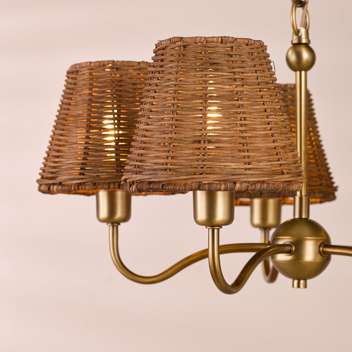 Elara Five Arm Pendant in Antique Bronze with Tapered Brown Rattan Shade