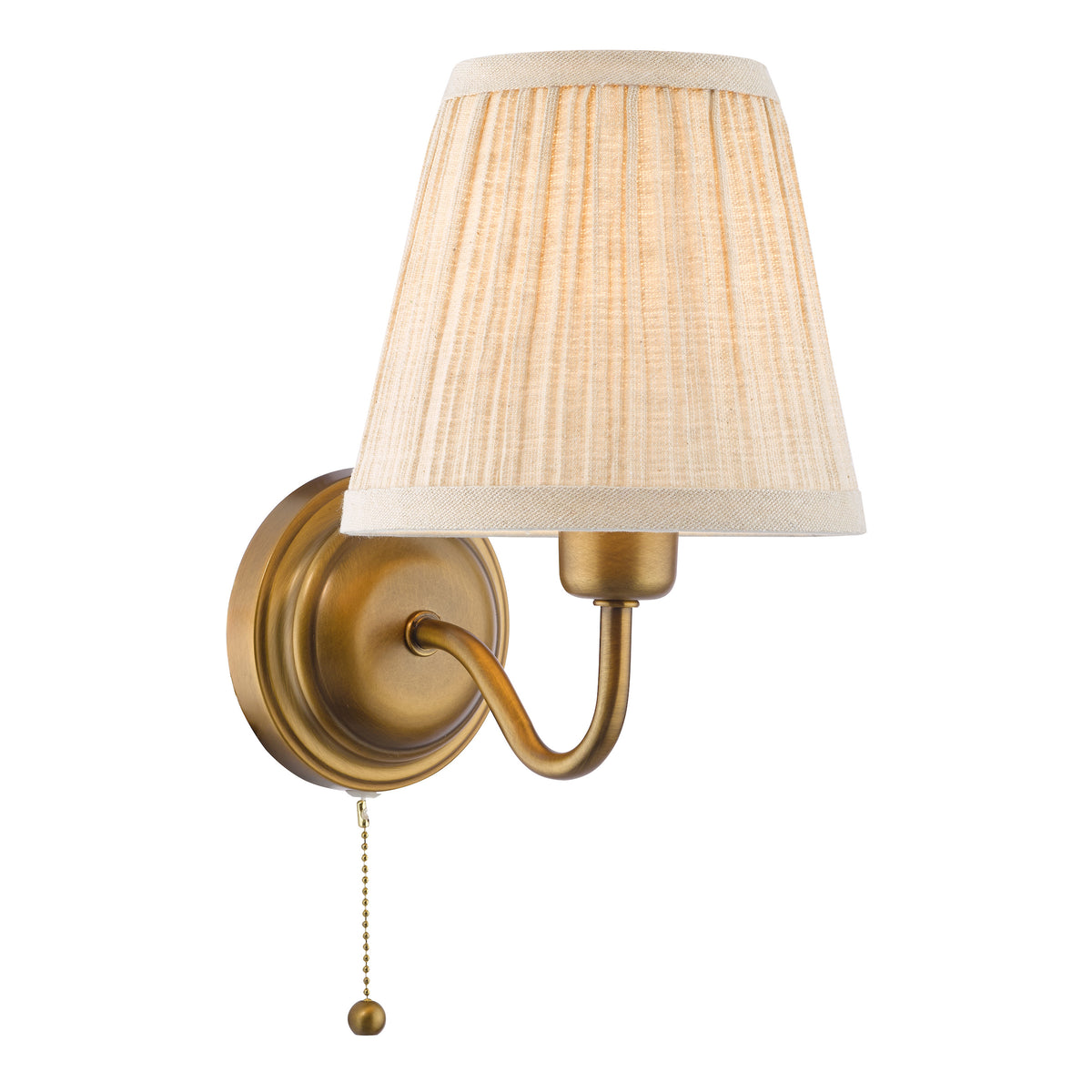 Elara Switched Wall Light in Antique Bronze with Pleated Linen Shade