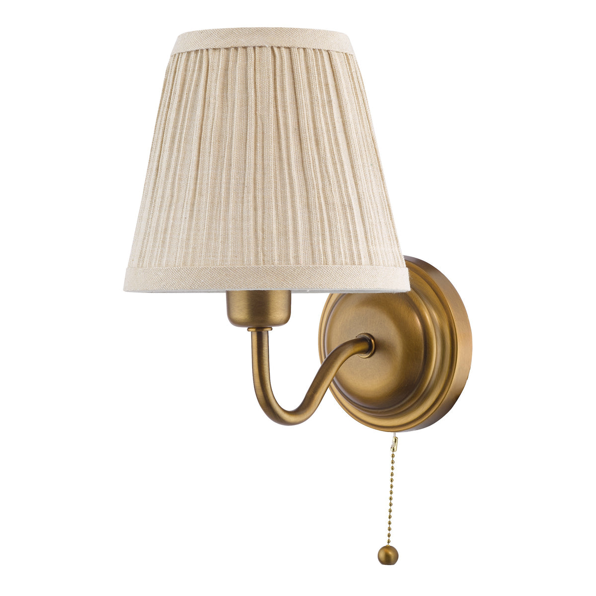 Elara Switched Wall Light in Antique Bronze with Pleated Linen Shade