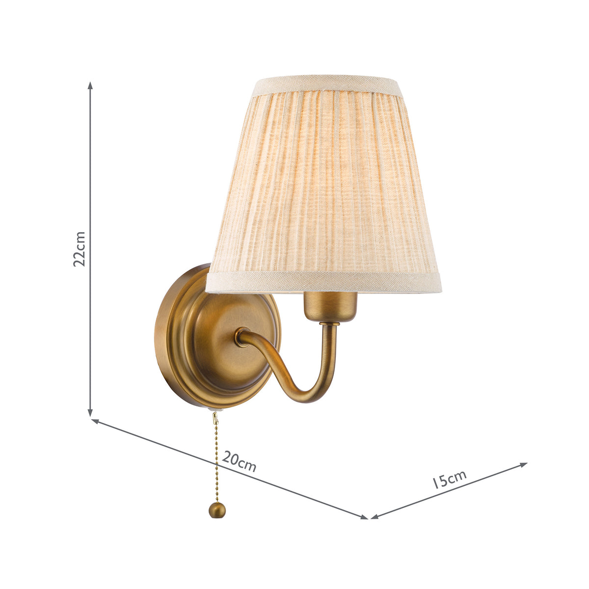 Elara Switched Wall Light in Antique Bronze with Pleated Linen Shade