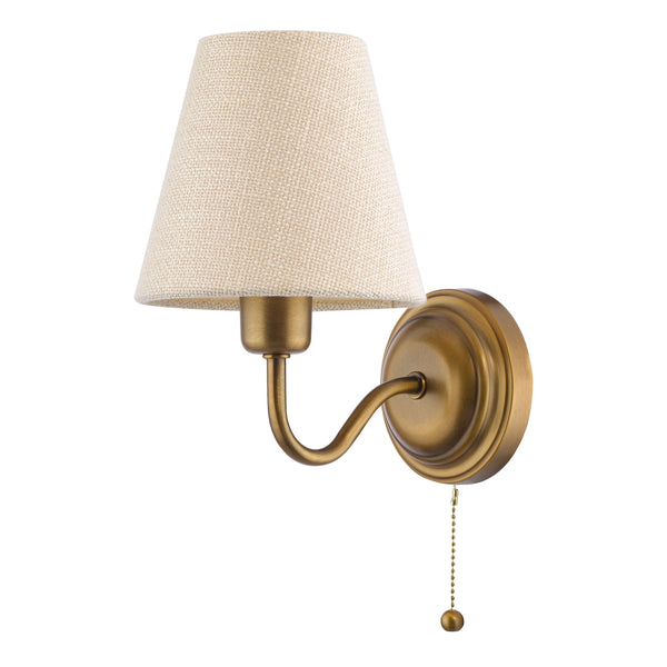 Elara Switched Wall Light in Antique Bronze with Tapered Linen Shade