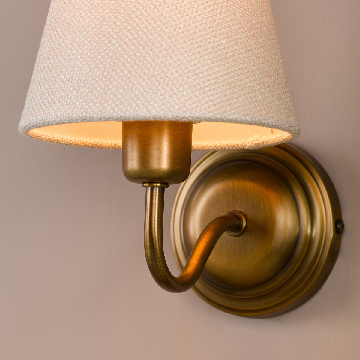 Elara Switched Wall Light in Antique Bronze with Tapered Linen Shade