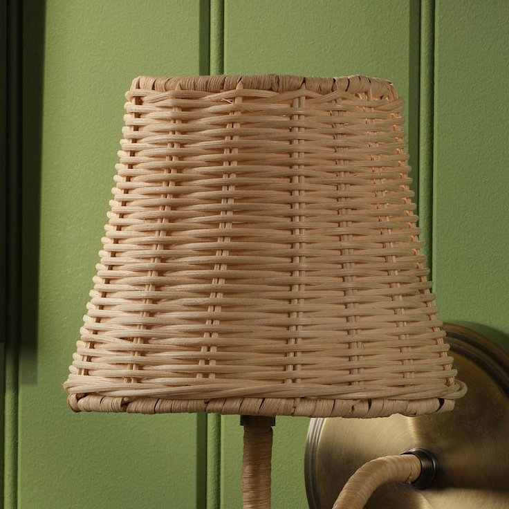 Elcot Rechargeable Wall Light in Antique Brass with Natural Rattan Shade