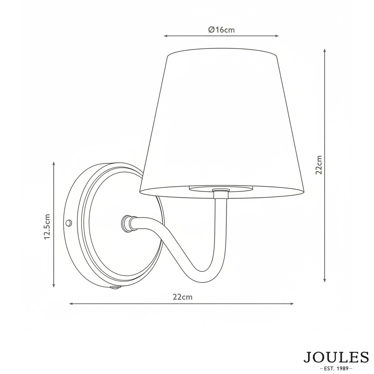 Joules Elcot rechargeable wall light line drawing with dimensions