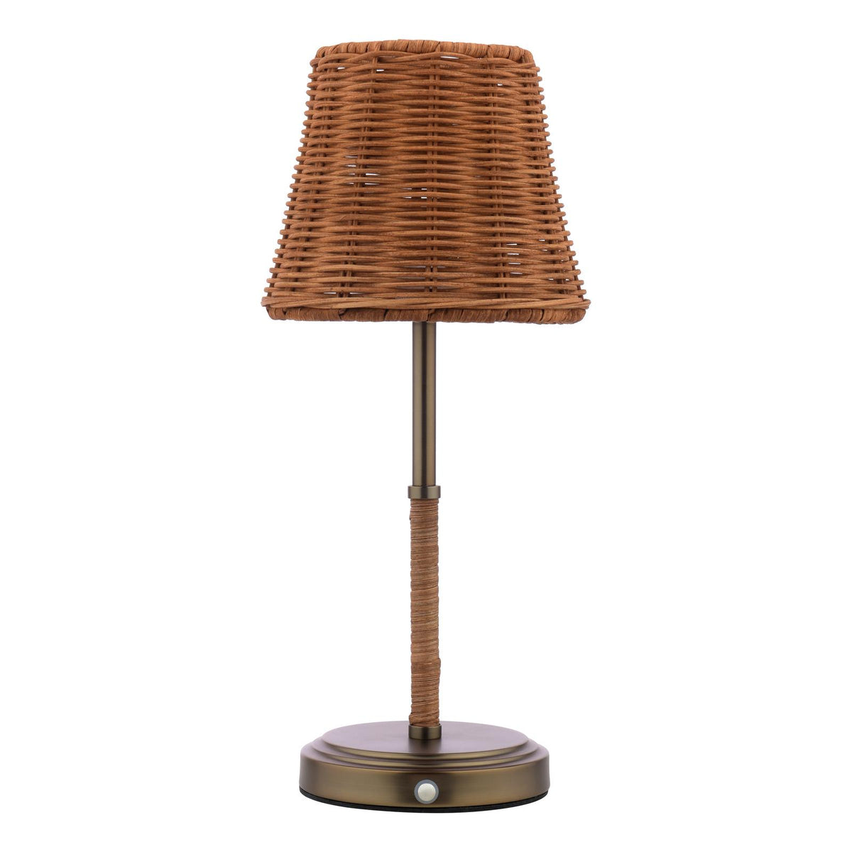 Elcot Rechargeable Table Lamp in Satin Bronze with Dark Rattan Shade