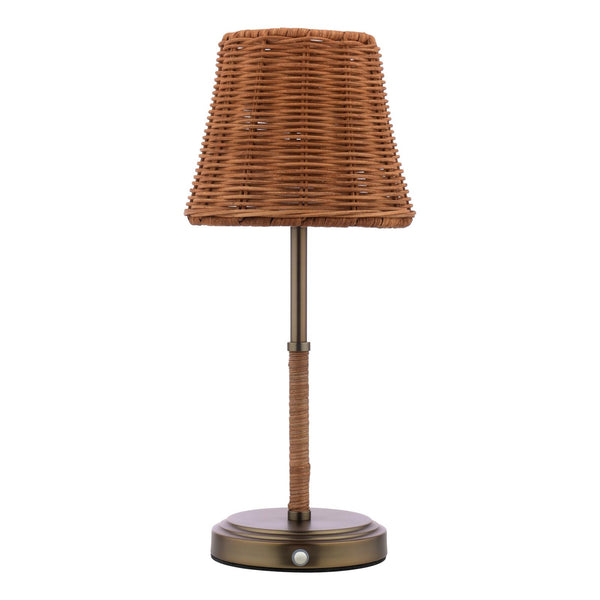 Elcot Rechargeable Table Lamp in Satin Bronze with Dark Rattan Shade