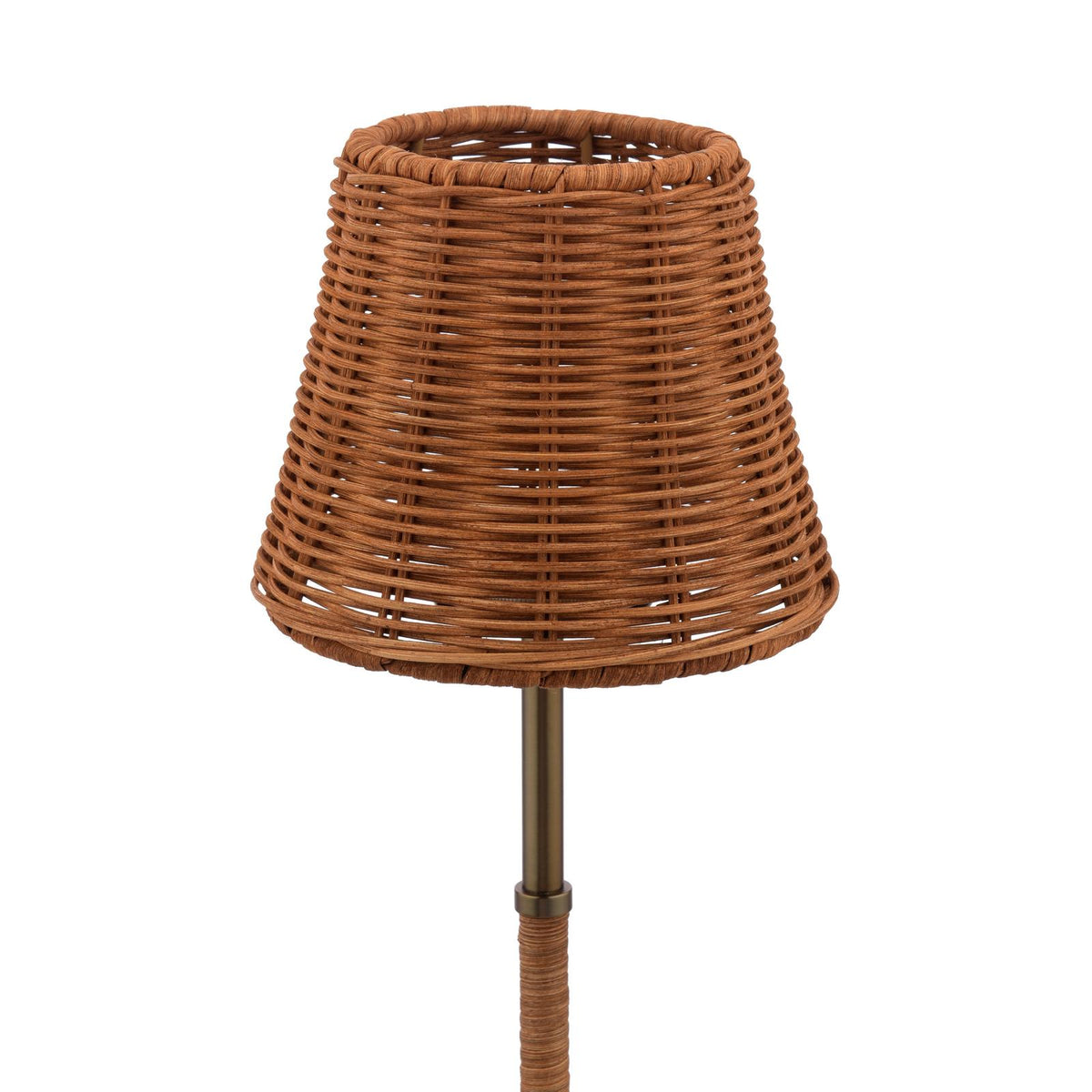 Joules Elcot rechargeable table lamp with satin bronze base and dark rattan shade