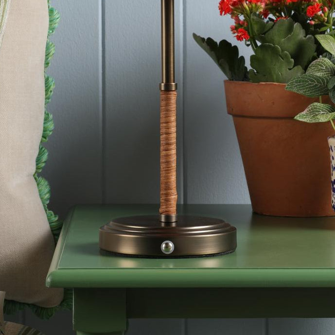 Elcot Rechargeable Table Lamp in Satin Bronze with Dark Rattan Shade