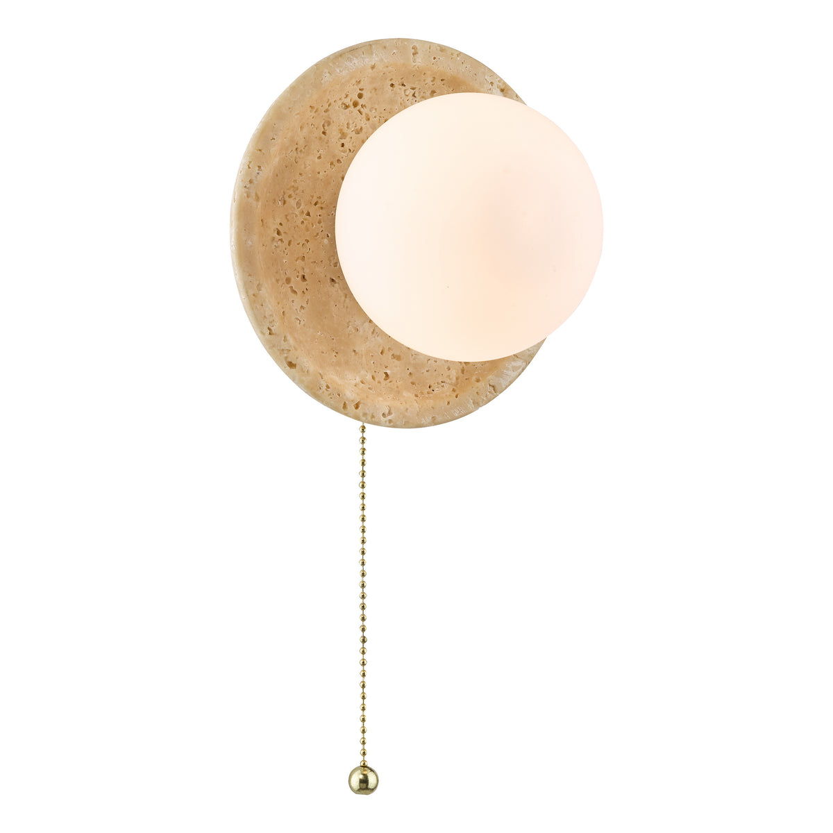 Elgor IP44 Switched Travertine Wall Light with Opal Glass Shade