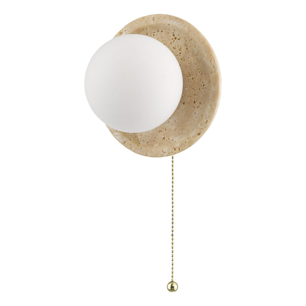Elgor IP44 Switched Travertine Wall Light with Opal Glass Shade
