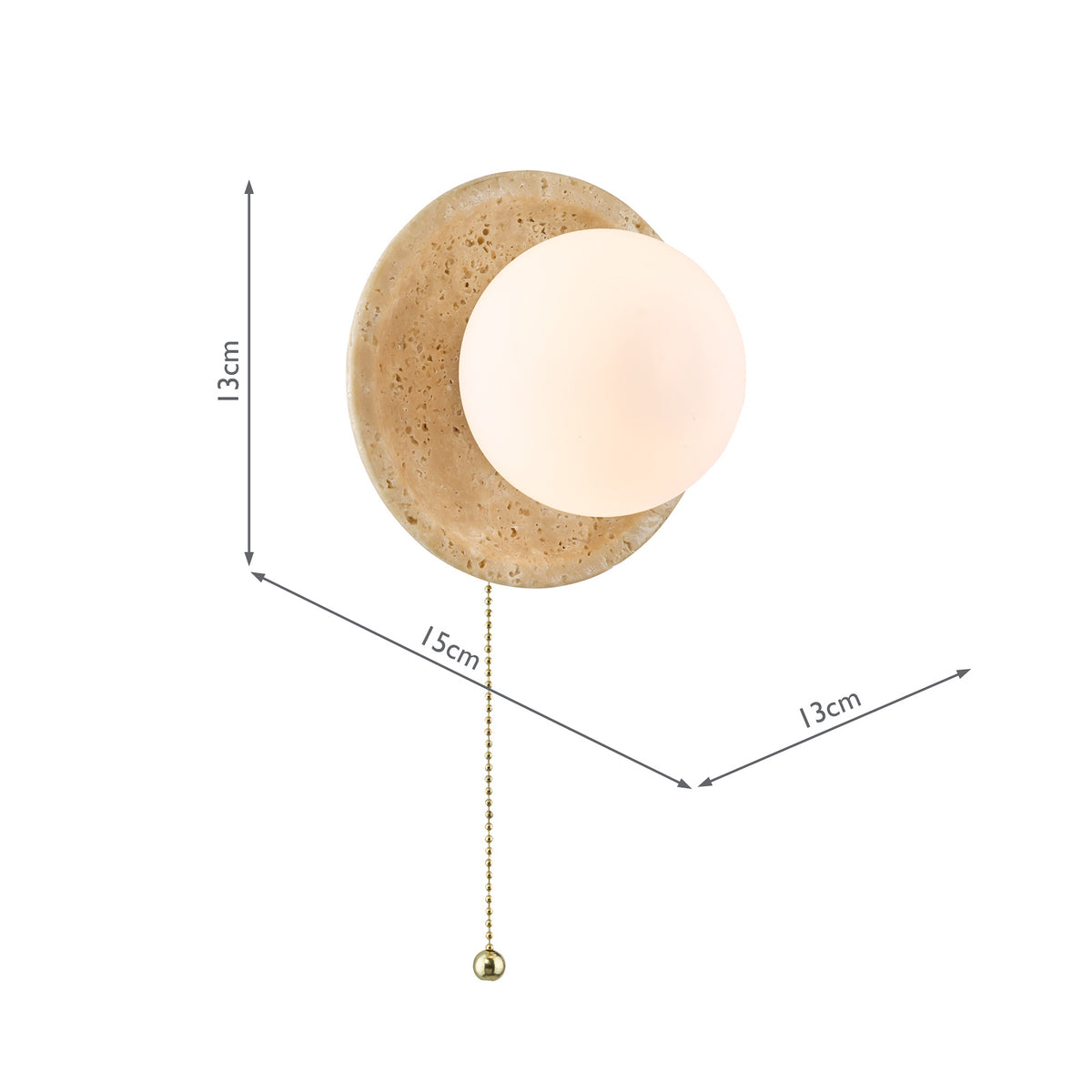 Elgor IP44 Switched Travertine Wall Light with Opal Glass Shade