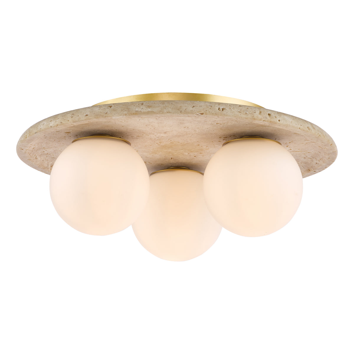 Elgor IP44 Semi Flush Travertine Ceiling Light with Opal Glass Shades