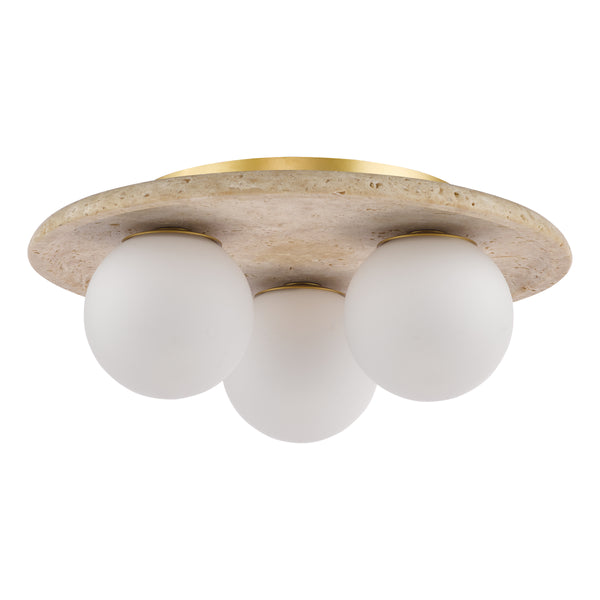 Elgor IP44 Semi Flush Travertine Ceiling Light with Opal Glass Shades