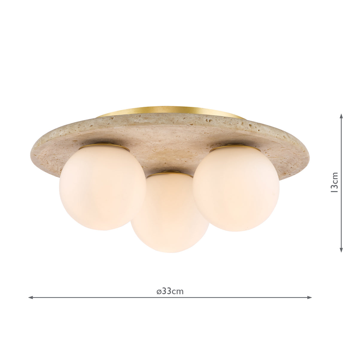 Elgor IP44 Semi Flush Travertine Ceiling Light with Opal Glass Shades