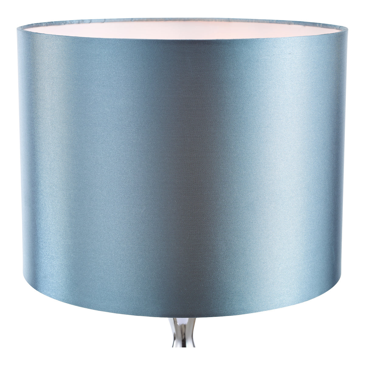 Light blue cylindrical lampshade with a subtle sheen.