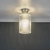 Emerson Semi Flush Ceiling Light In Antique Chrome With Ribbed Glass Cylinder Shade