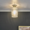 Emerson Semi Flush Ceiling Light In Antique Brass With Ribbed Glass Cylinder Shade