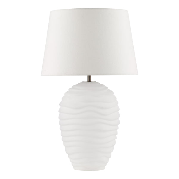 Encara Dual Source White Glass Table Lamp with Ivory  Linen Shade
