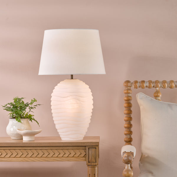 Encara Dual Source White Glass Table Lamp with Ivory  Linen Shade