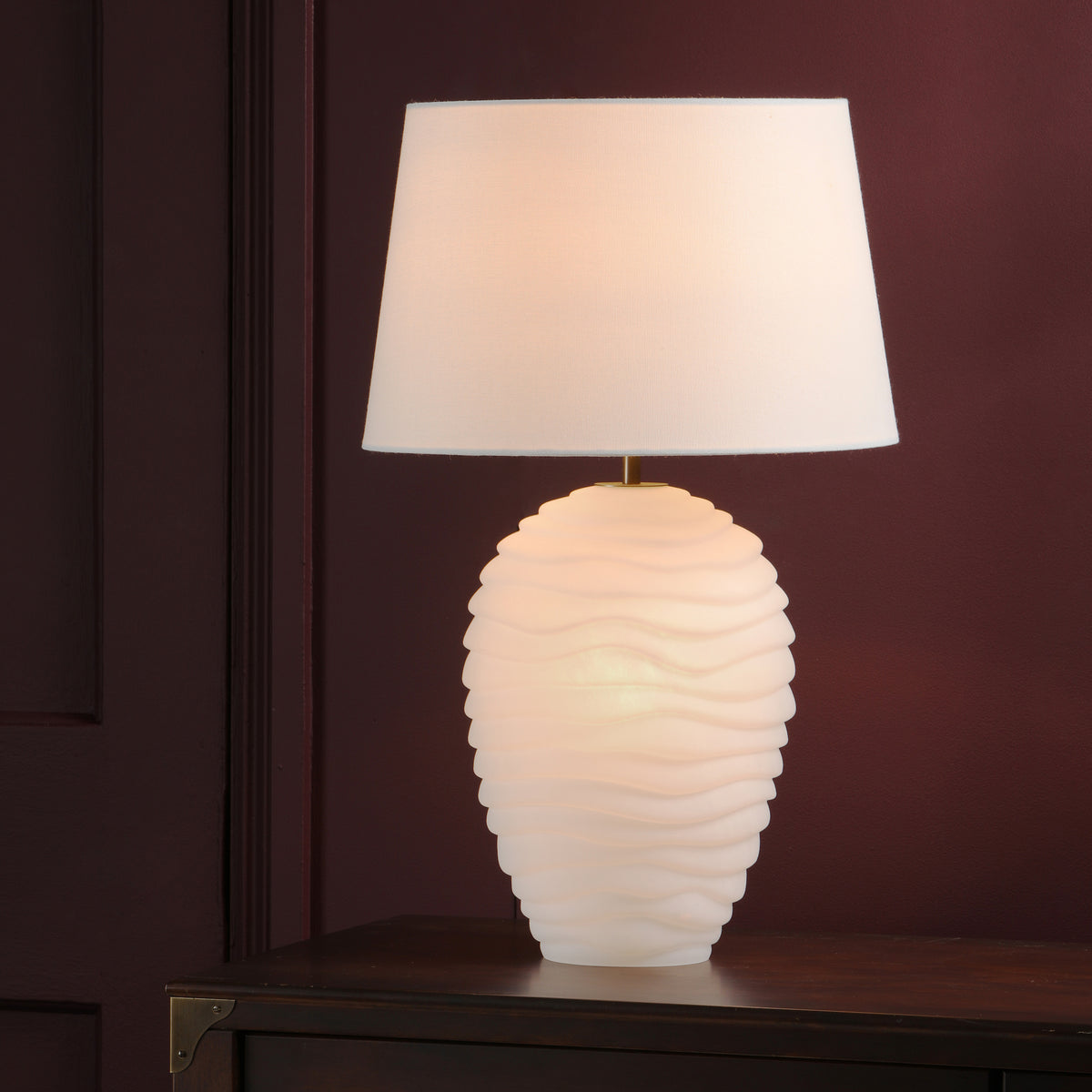 Encara Dual Source White Glass Table Lamp with Ivory  Linen Shade