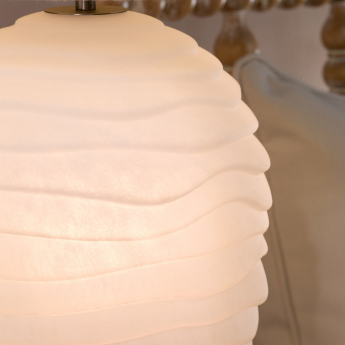 Encara Dual Source White Glass Table Lamp with Ivory  Linen Shade