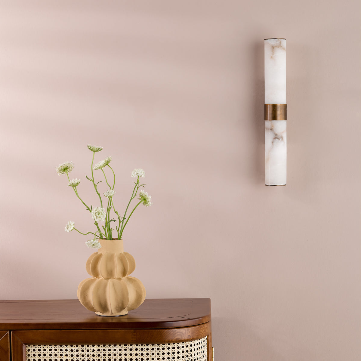 Eneco IP44 Antique Bronze Up & Down Wall Light with Natural Alabaster Shades