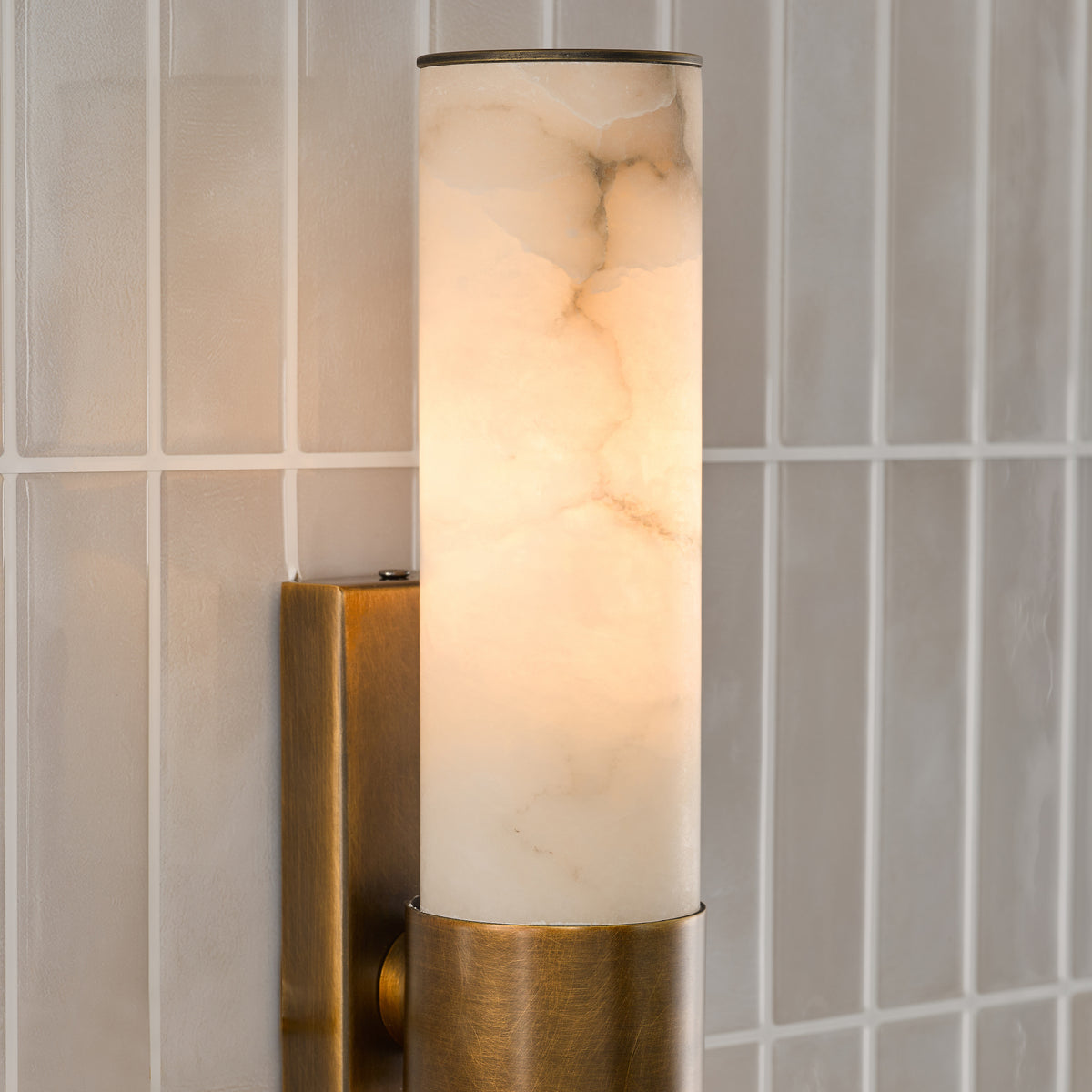 Eneco IP44 Antique Bronze Up & Down Wall Light with Natural Alabaster Shades