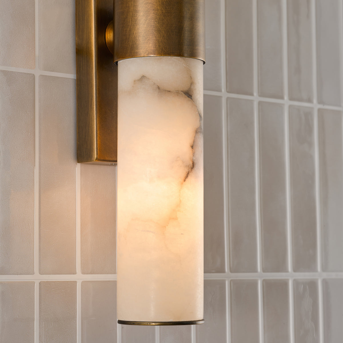 Eneco IP44 Antique Bronze Up & Down Wall Light with Natural Alabaster Shades