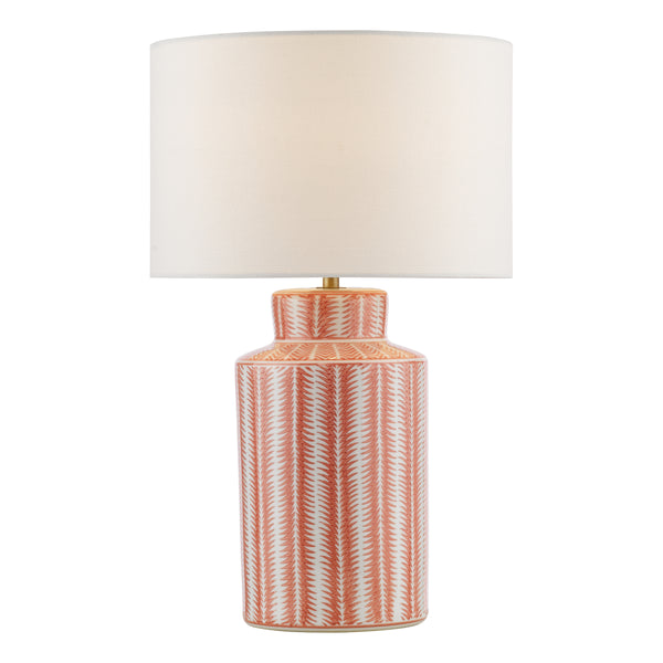 Ennio Ceramic Table Lamp in Red with Ivory Linen Shade