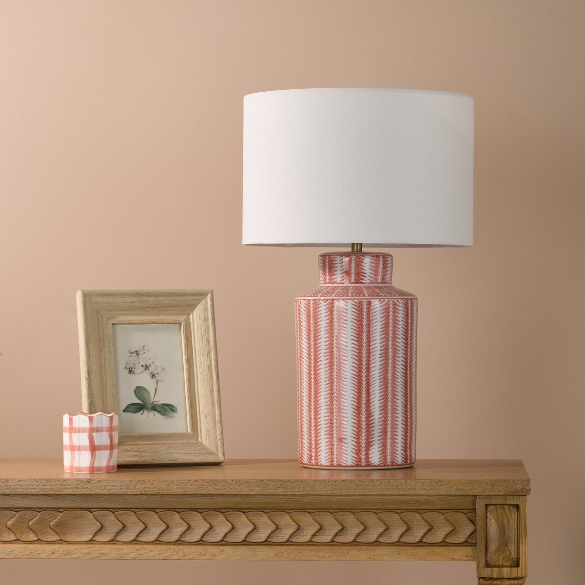 Ennio Ceramic Table Lamp in Red with Ivory Linen Shade