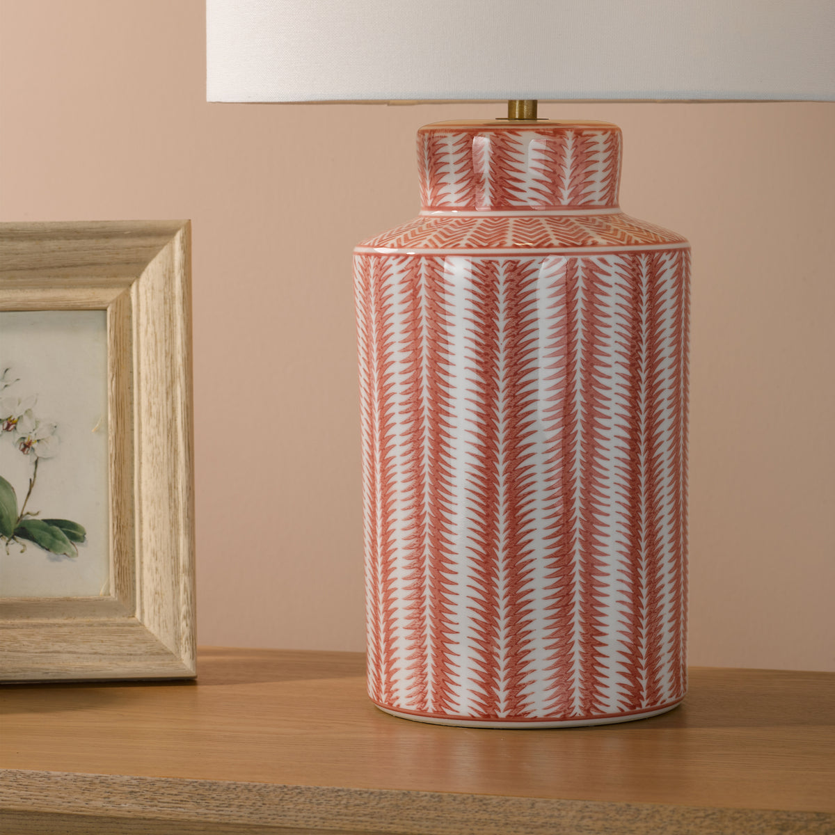 Ennio Ceramic Table Lamp in Red with Ivory Linen Shade