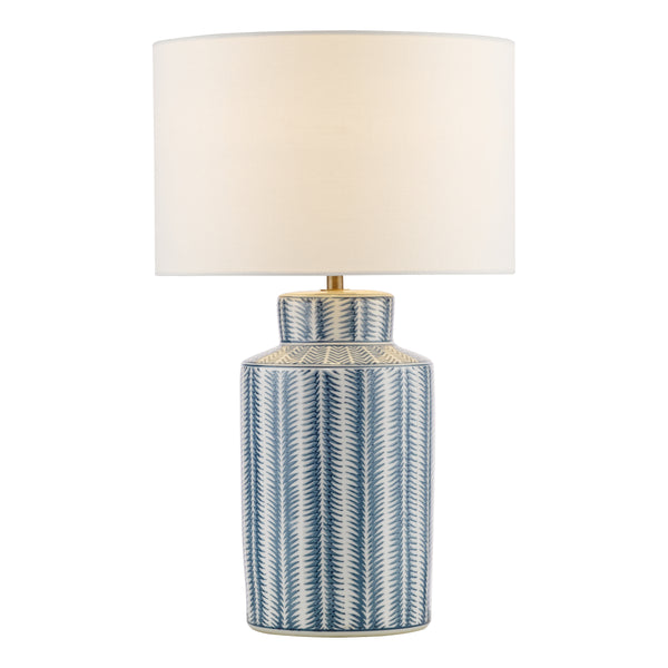 Ennio Ceramic Table Lamp in Blue with Ivory Linen Shade