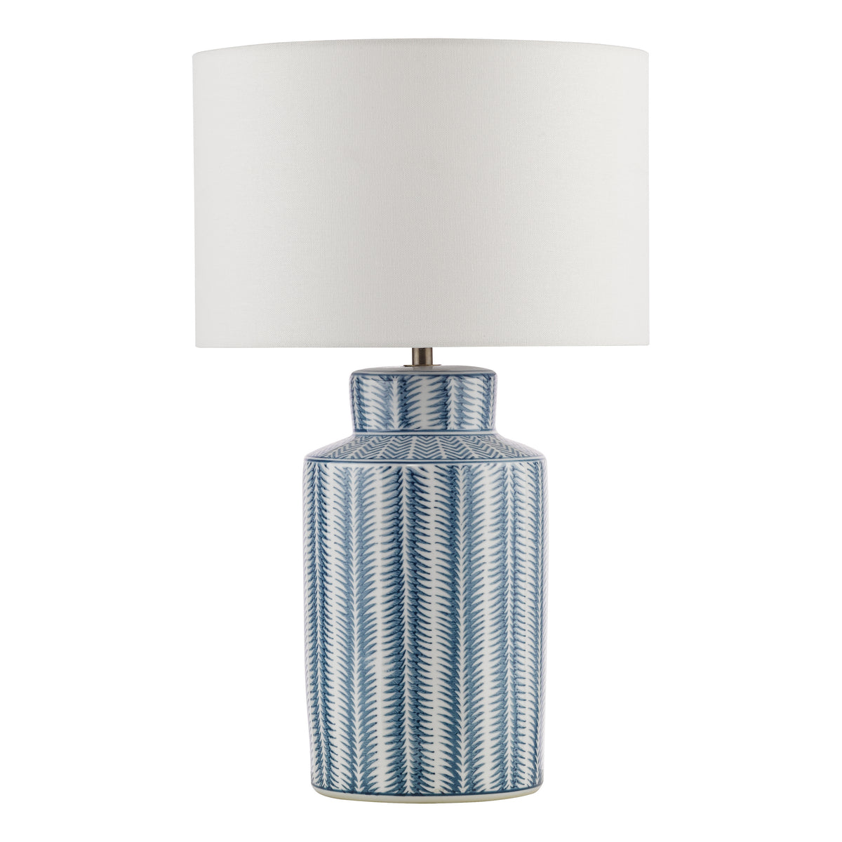 Ennio Ceramic Table Lamp in Blue with Ivory Linen Shade