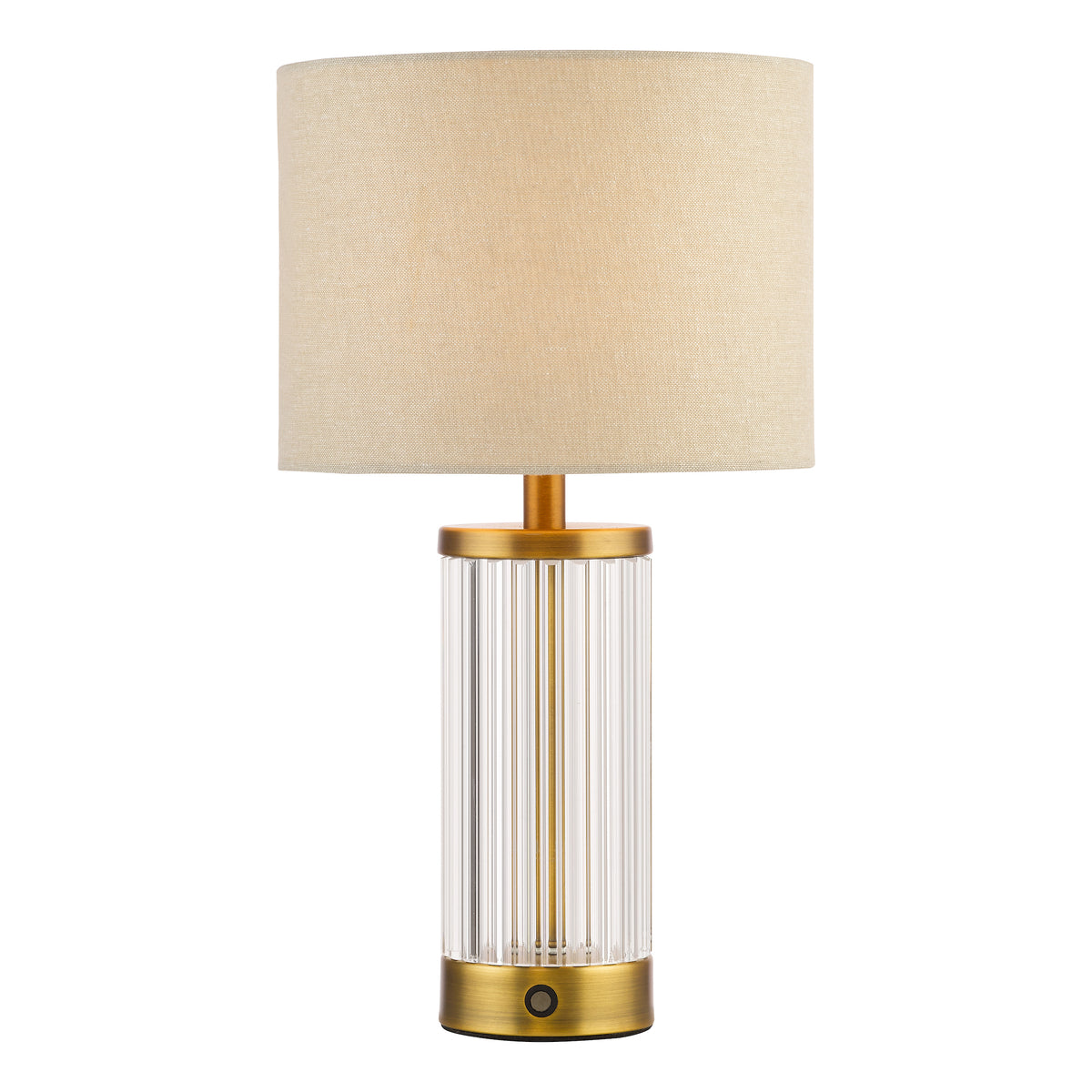 Enrico Rechargeable Table Lamp In Antique Bronze  & Glass With White Linen Shade