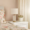 Enrico Rechargeable Table Lamp In Antique Bronze  & Glass With White Linen Shade