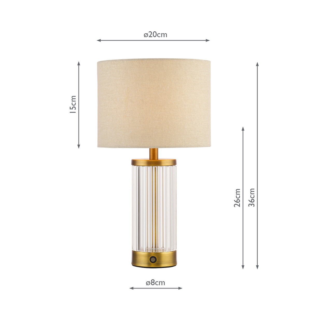 Enrico Rechargeable Table Lamp In Antique Bronze  & Glass With White Linen Shade