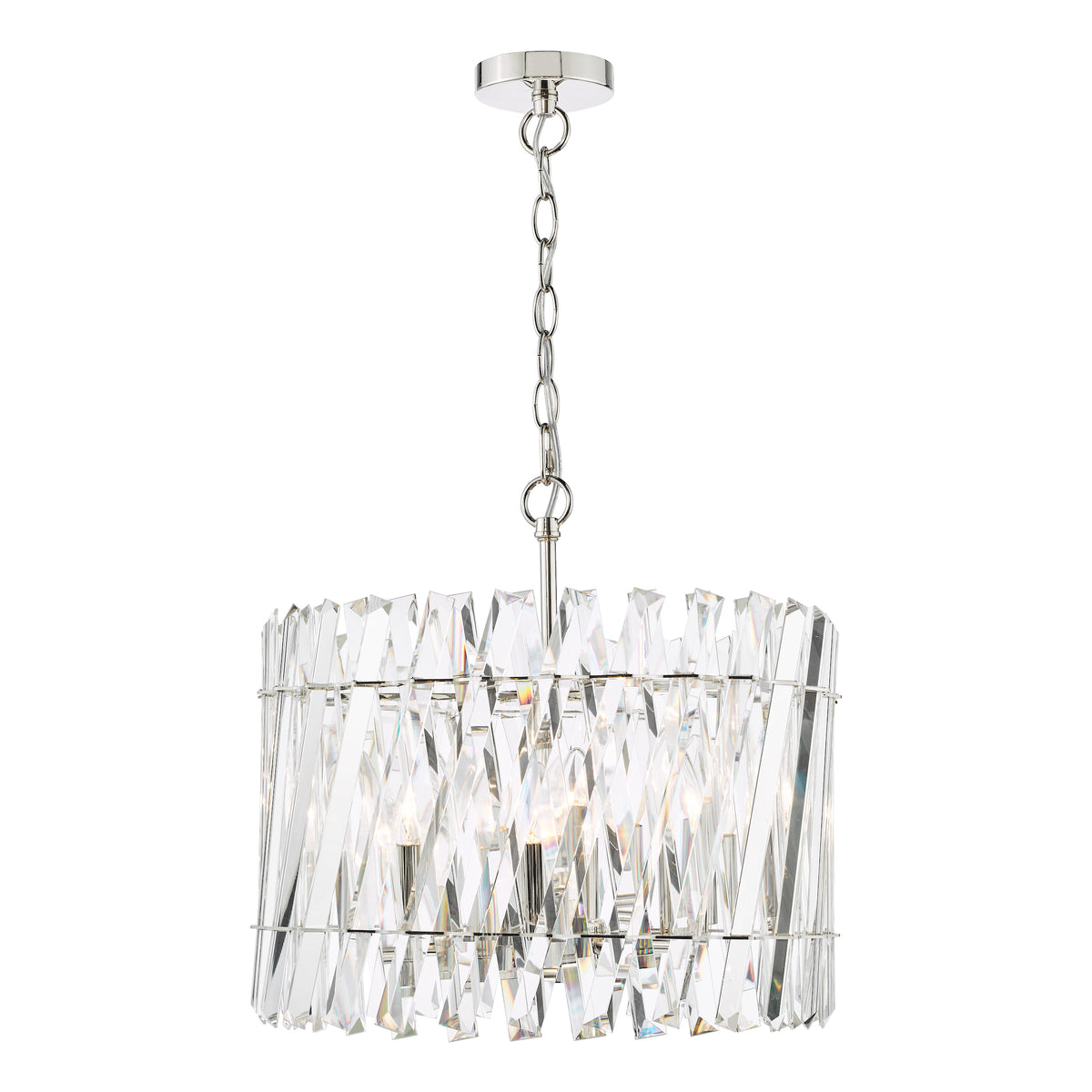 Crystal chandelier with a polished nickel finish