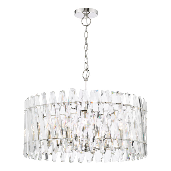 Round crystal chandelier with chrome finish