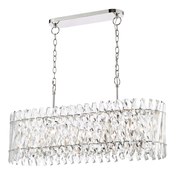 Rectangular crystal chandelier with chrome finish and hanging chains