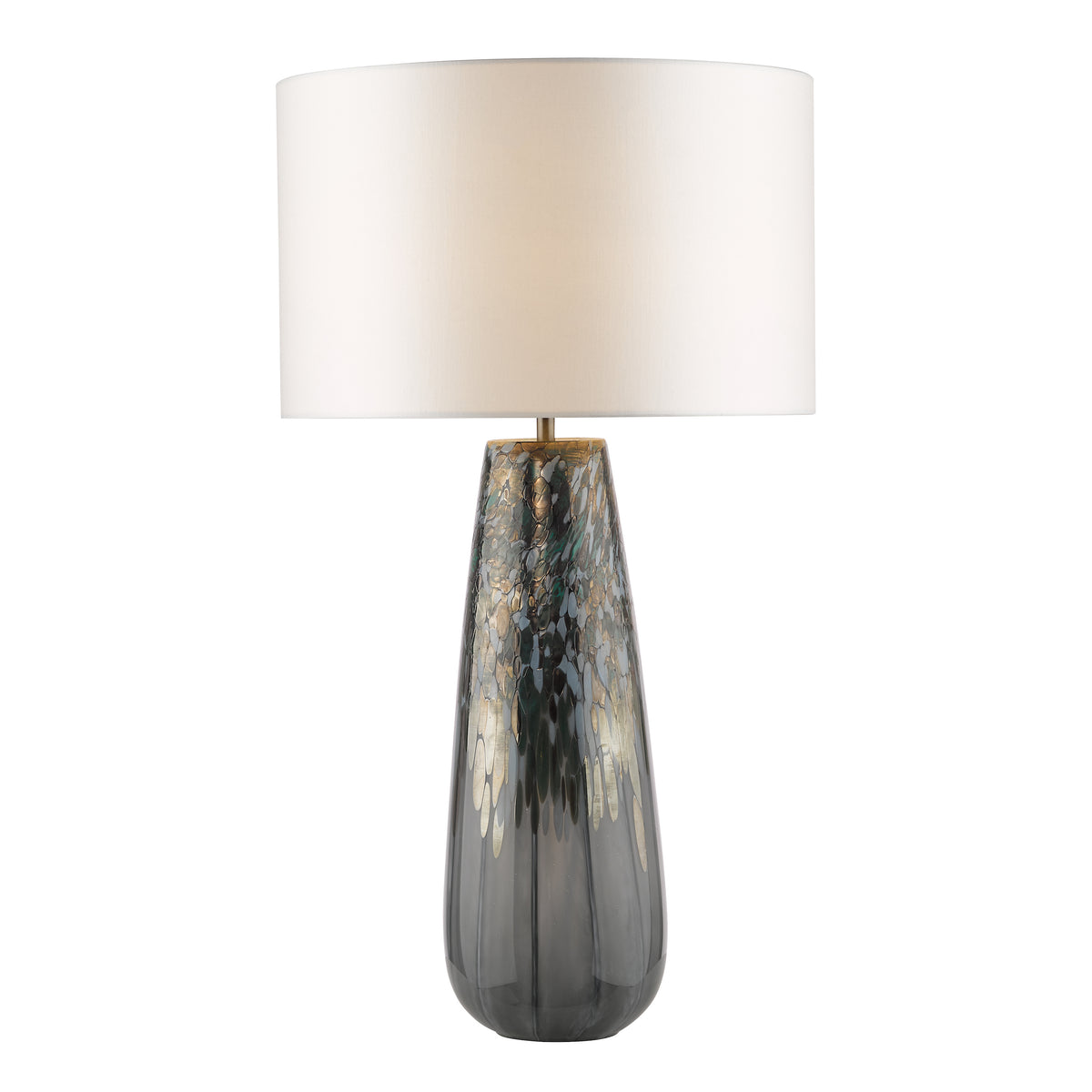 Erdis Blue Art Glass Table Lamp with Ivory Cotton Shade